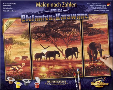Malen nach Zahlen - Elefanten-Karawane - Schipper Meisterklasse Triptychon 