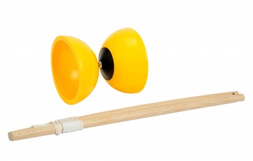 Diabolo mit Holzstab - Farbwahl - Kunststoff Diabolos 10 cm - ab 3-4  Jahren gelb