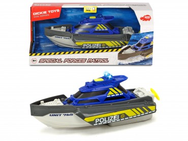Dickie Toys - Special Forces Patrol – 24 cm großes Polizeiboot mit aufziehbarem Motor, Licht & Sound, Wasserpolizei 